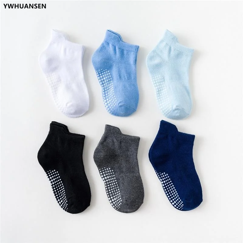6 Pairs/lot 0 to 6 Yrs Cotton Sock With Rubber Grips Four Season Children's Anti-slip Boat Socks For Boys Girl Low Cut Floor Kid