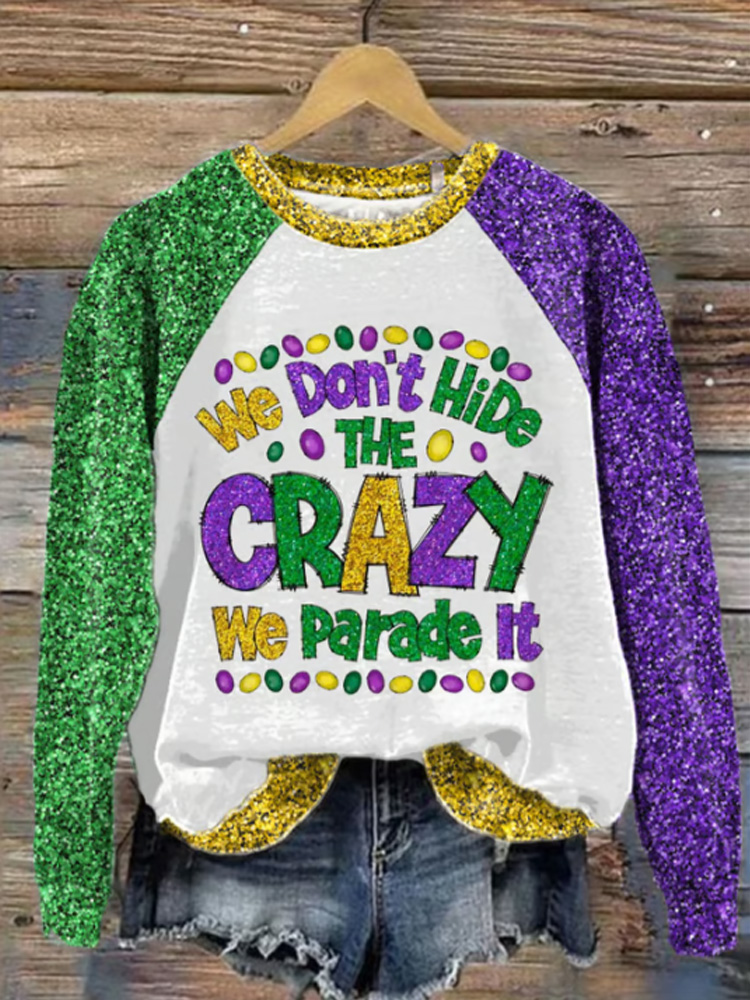 Comstylish Women's Mardi Gras Louisiana Carnival Raglan Sleeve Sweatshirt