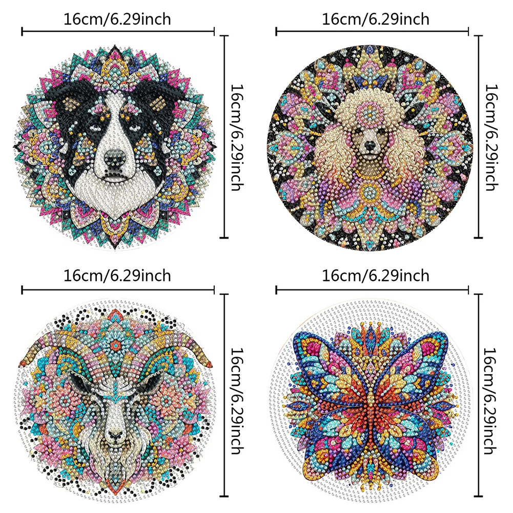 4Pcs Acrylic Mandala and Animal DIY Diamond Dot Kits Diamond Crafts Projects