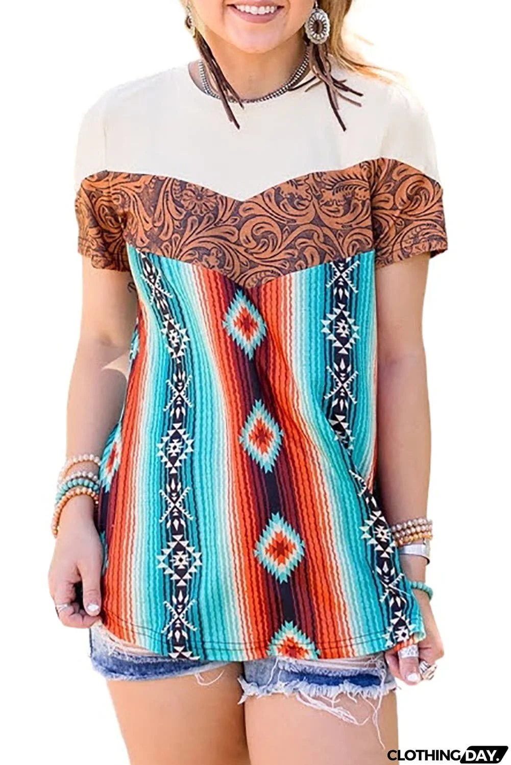 Western Tribal Fashion Crew Neck T-shirt