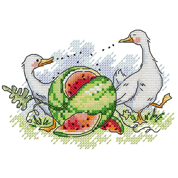 Joy Sunday Goose  Watermelon 14CT Stamped Cross Stitch 18*14CM