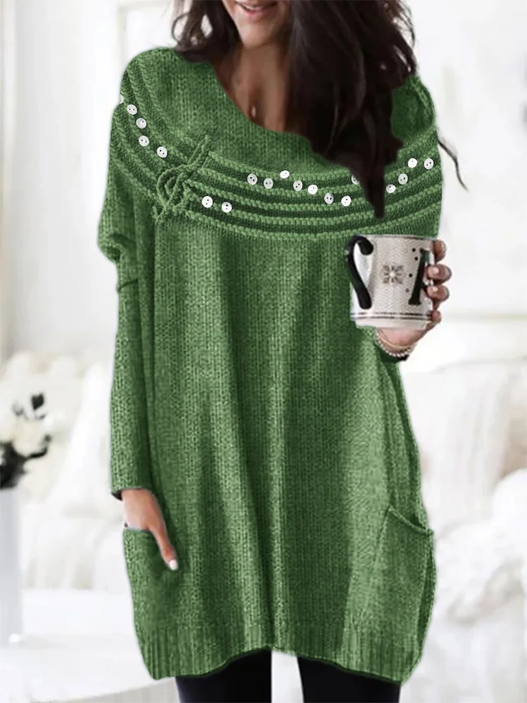 Treble Clef Music Notes Crochet Cozy Knit Tunic