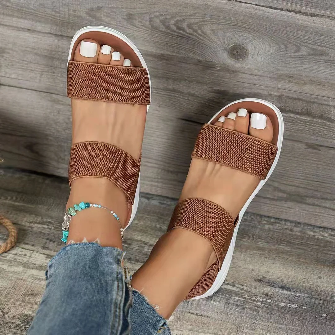 Qengg Summer Large Women's Shoes Casual Tight Belt After Tripping Polyurethane Flat Bottom Roman Sandals Women