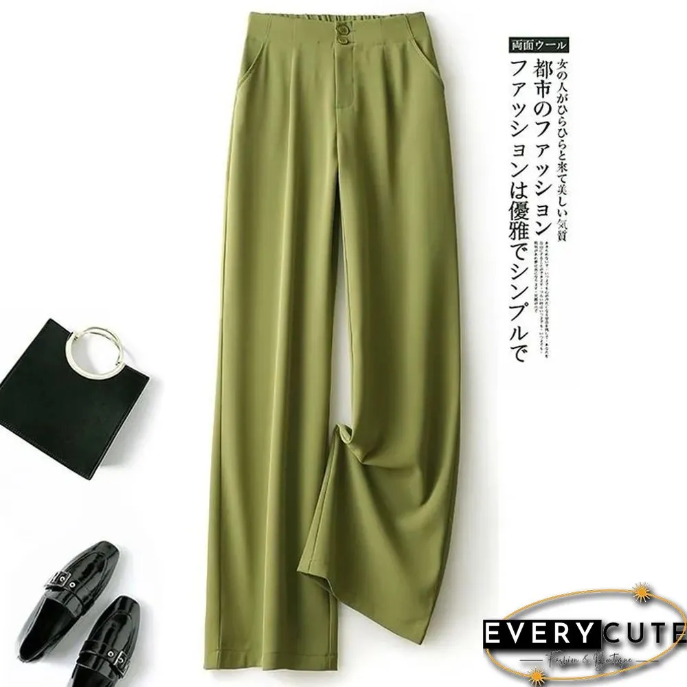 Fashion Loose Office Lady Wide Leg Pants Casual Korean Women Elastic High Waist Straight Trousers Summer Suit Pants New