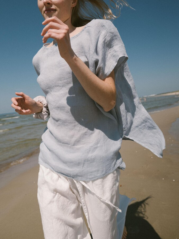 Round Neck Elegant Cotton And Linen Pullover Women's Short tjj Shicloths