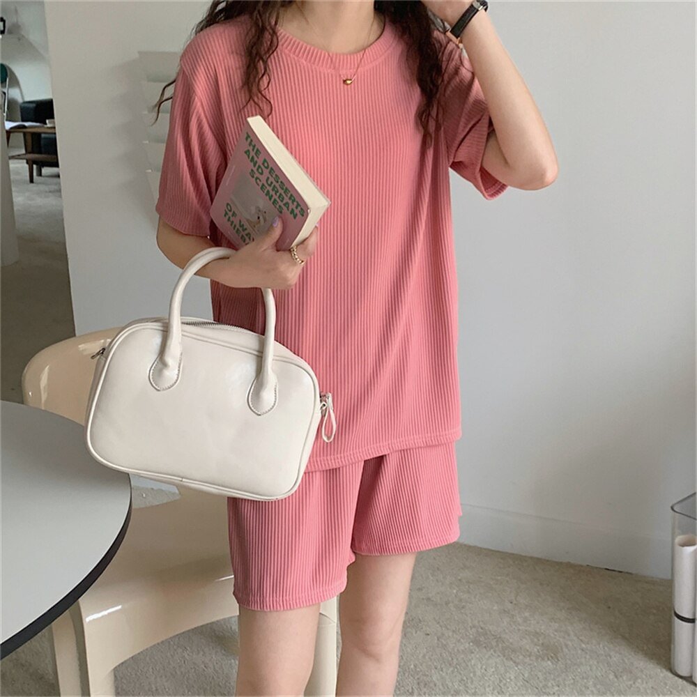 Kochimaru Kitty Chic Casual Women Home Wear Clothes Outwear Sets Summer All Match 2022 Solid New Loose-Fitting Streetwear Suits