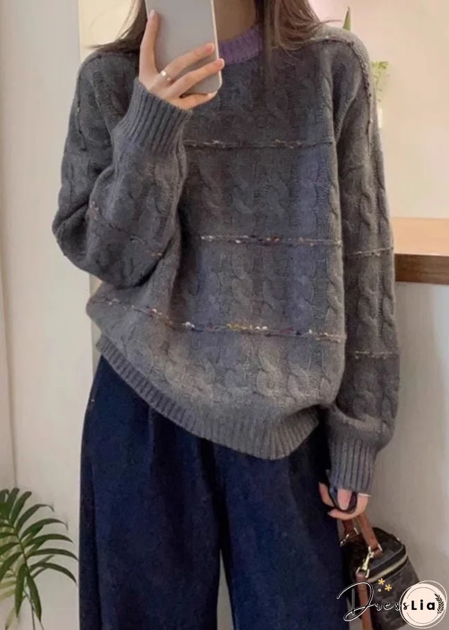 New Pink O Neck Cozy Patchwork Knit Sweaters Fall