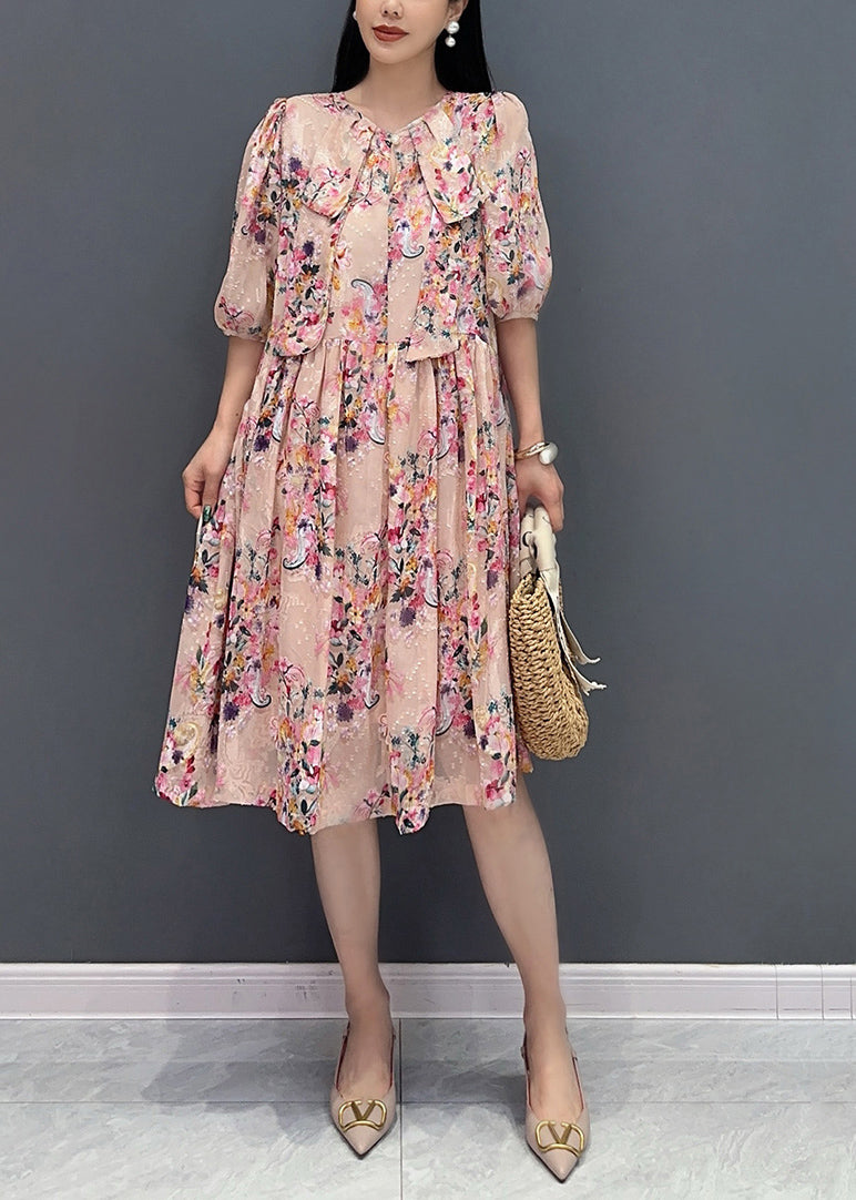 VCSHOES Pink Print Fake Two Pieces Long Dress Summer