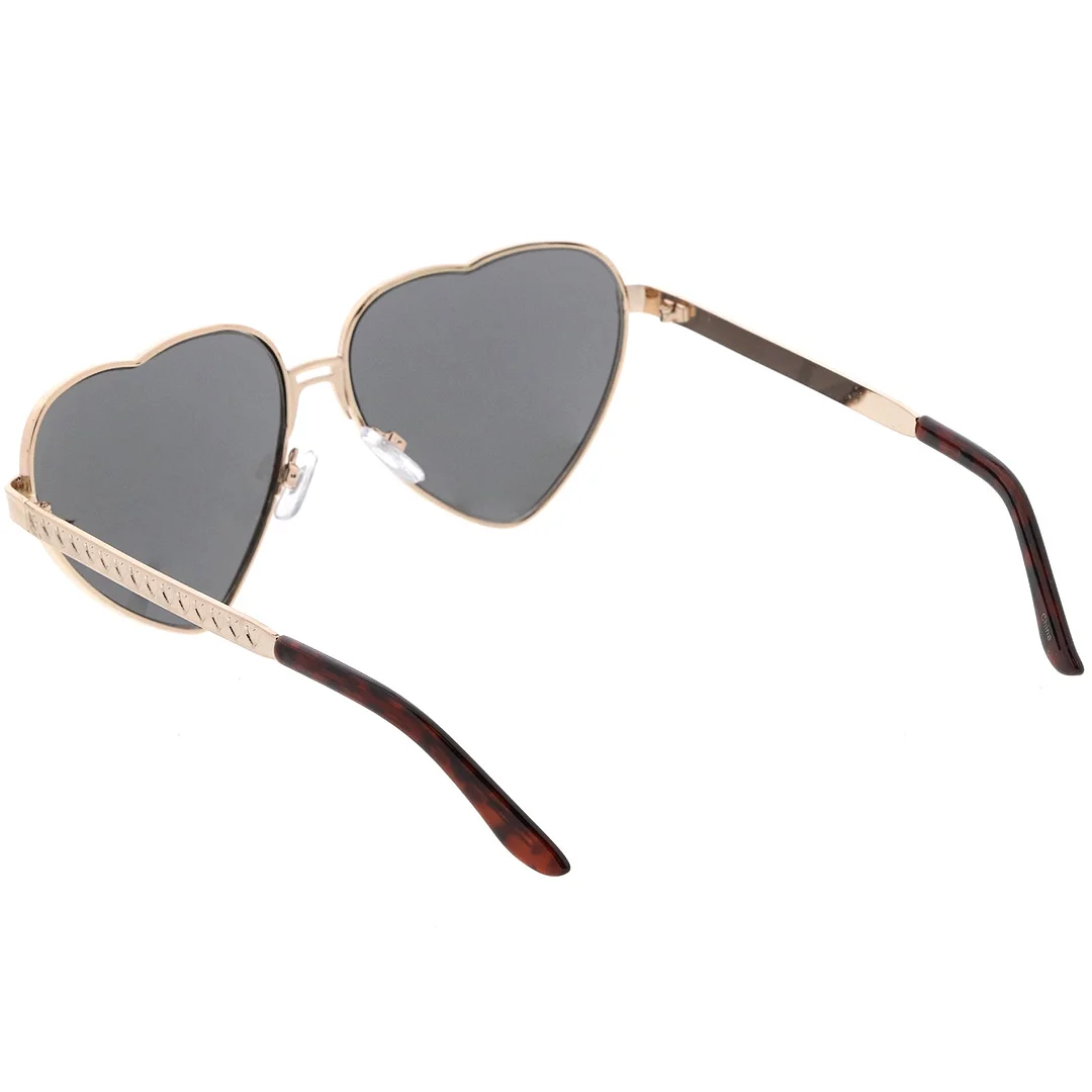 Women's Cute Metal Heart glasses Colored Mirror Lens 60mm