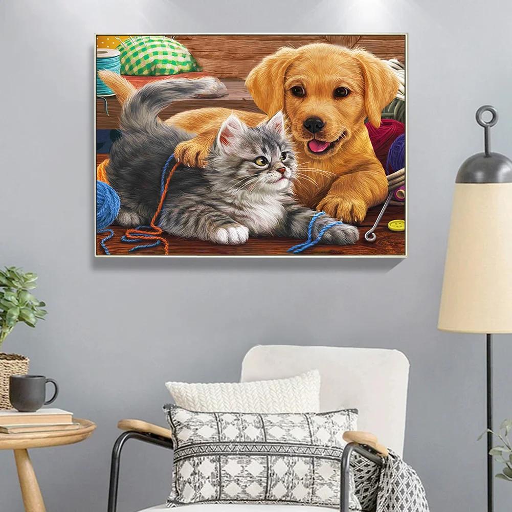 Diamond Painting - Full Round Drill - Cat Dog(40*30cm)