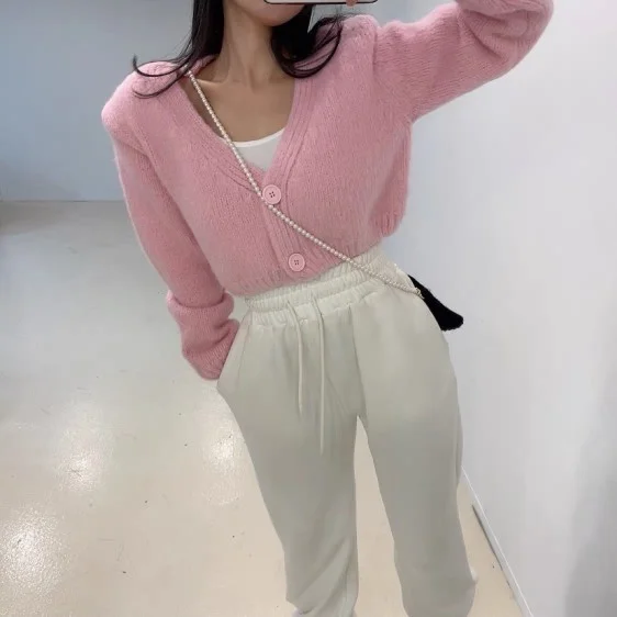 Uveng Uveng Version Of The Chic Temperament V Collar Short Knitted Cardigan Women's Spring And Autumn New Soft-Creinous Sweater Coat Thin Top