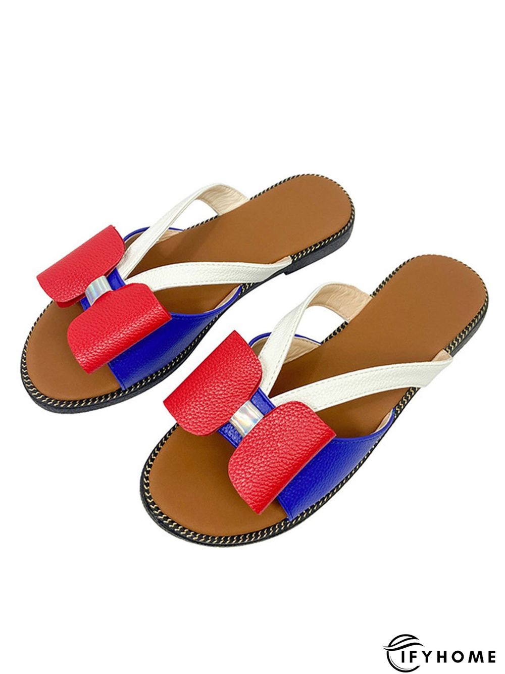 Contrast Paneled Bow Flat Slippers | IFYHOME