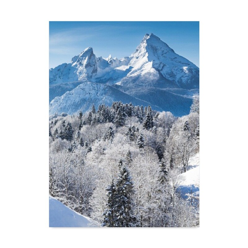 Nordic Winter Fantasy Snow Scene Painting Snowy House Mountain Range Pine Leaf Forest Poster Home Decoration Background Picture