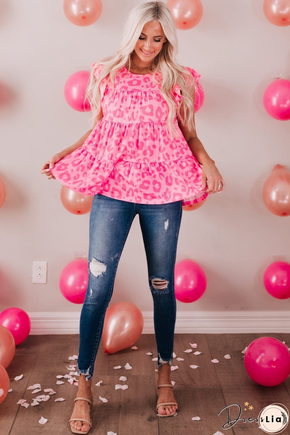 Leopard Print Ruffle Sleeve Tank Top for Stylish Women