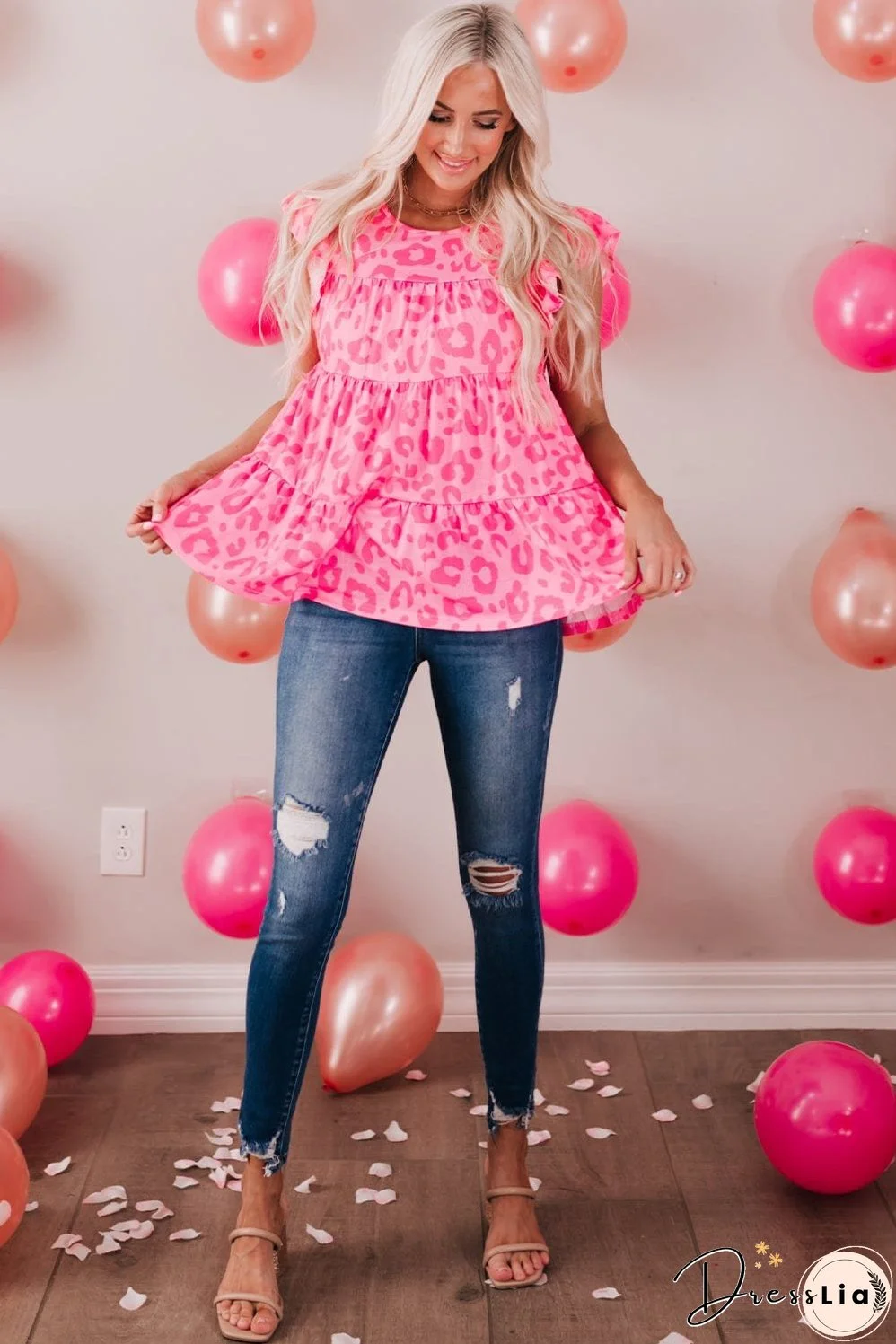 Leopard Print Ruffle Sleeve Tank Top for Stylish Women