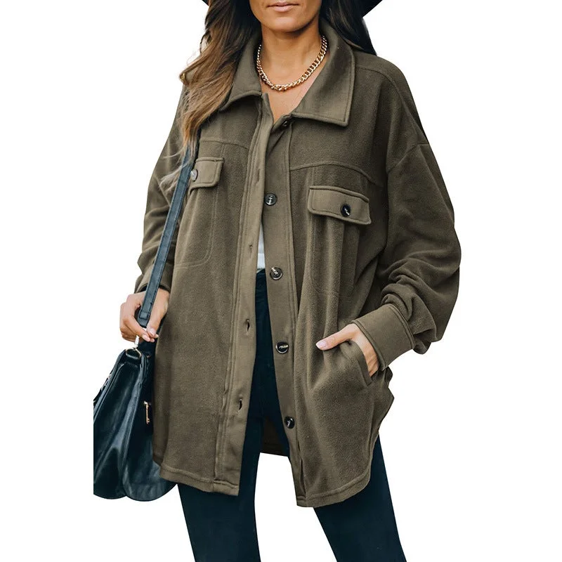 Woman Suede Textured Shirt Cardigan Jacket