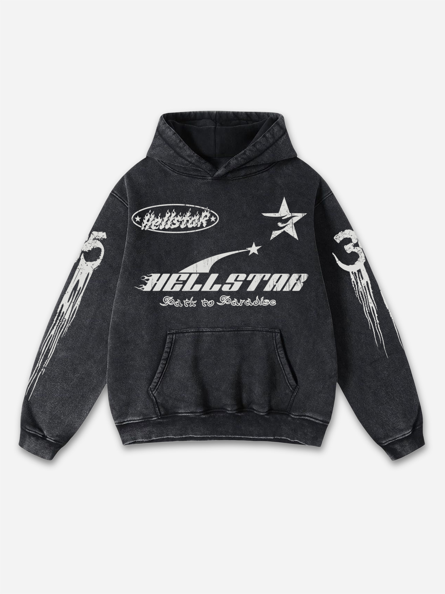 Sopula Vintage Hell Star Graphic Acid Washed Oversized Hoodie