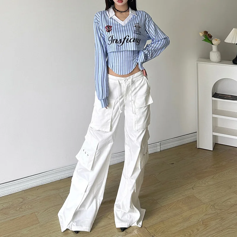 Uveng Autumn 2024 New Women's Solid Color Repair Street Fashion Flip-Flops Long-Sleeved Top Lady