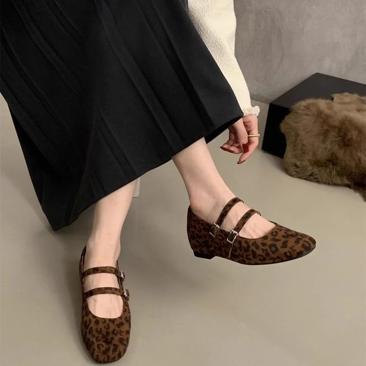 Yyvonne Retro Velvet Leopard Print With Mary Jane Single Shoes 2025 New Spring And Autumn Gentle Evening Shoes