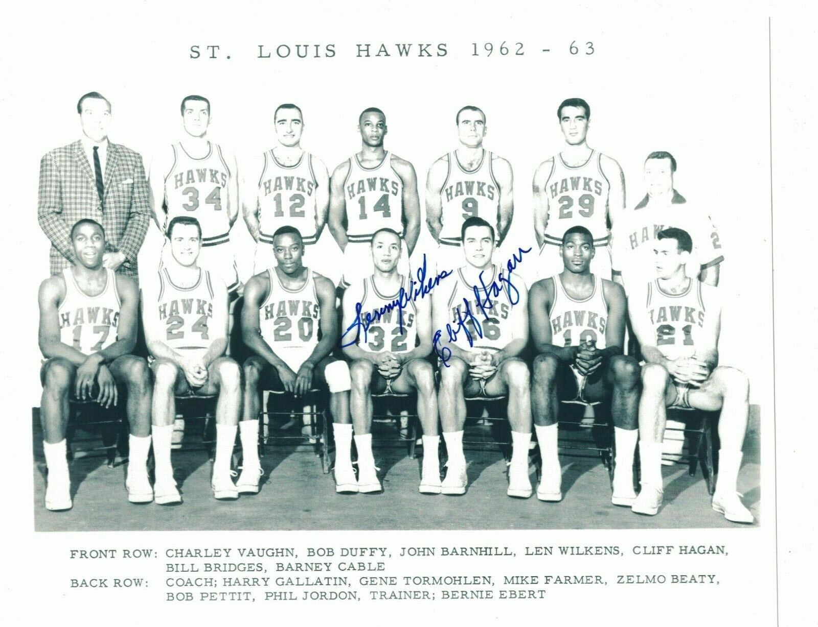 Lenny Wilkins Cliff Hagan St. Louis Hawks Signed 8 x 10