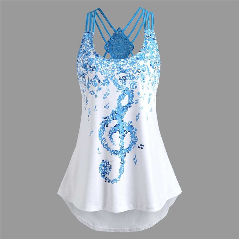 Female Bandage Musical Notes Printed Tops Fashion Women Vest Shirt Blouse Camisole Fitted Tank Top Feminino Summer Woman Clothes