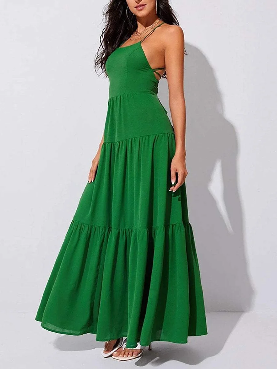 Sleeveless open-back lace-up maxi dress