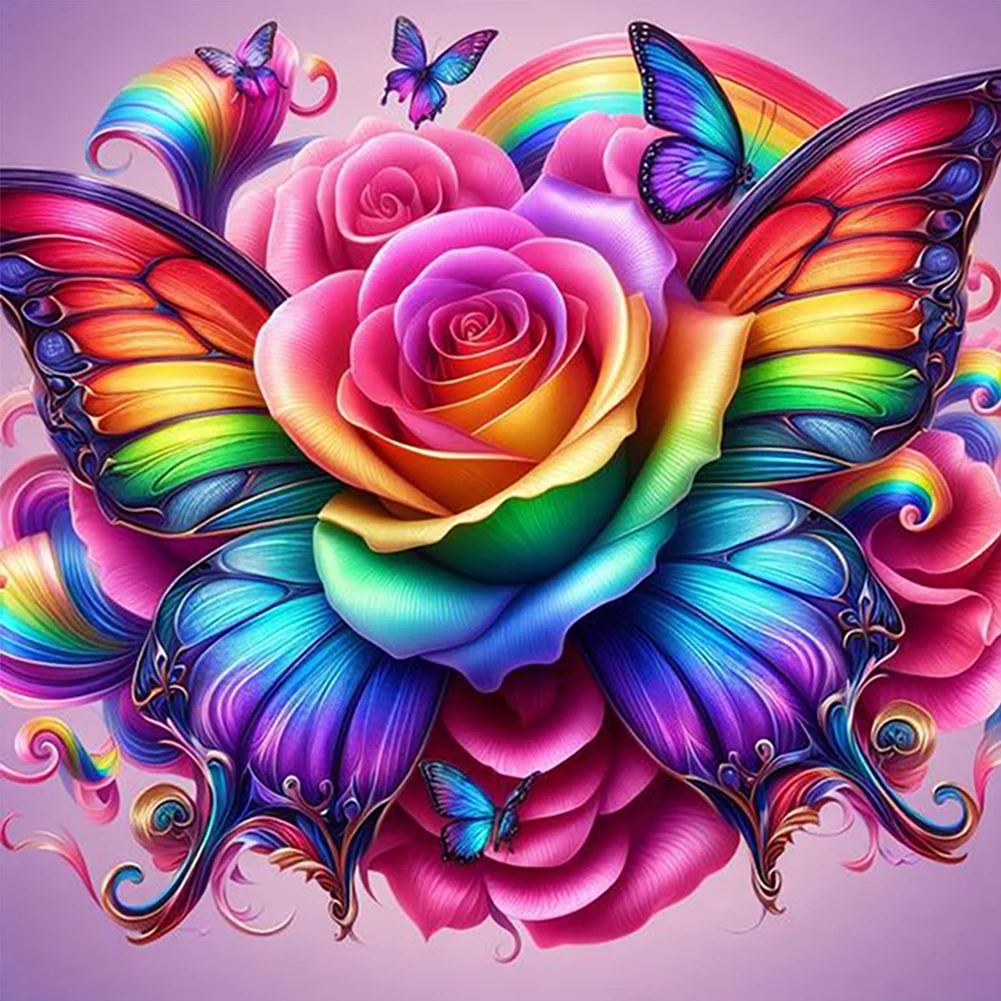 Full Round Diamond Painting - Rainbow Rose Butterfly(Canvas|30*30cm)
