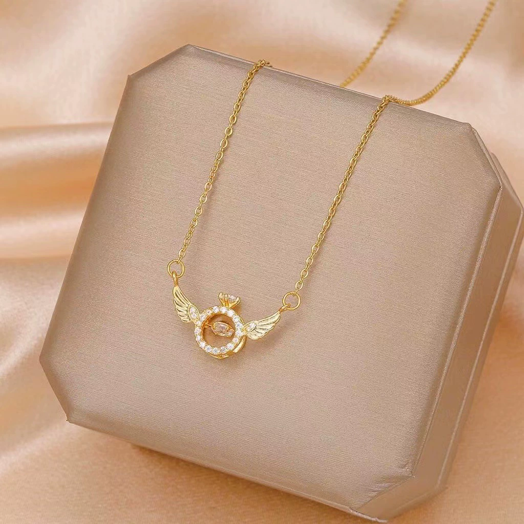 Angel Wings Zirconia Gold-Plated Necklace