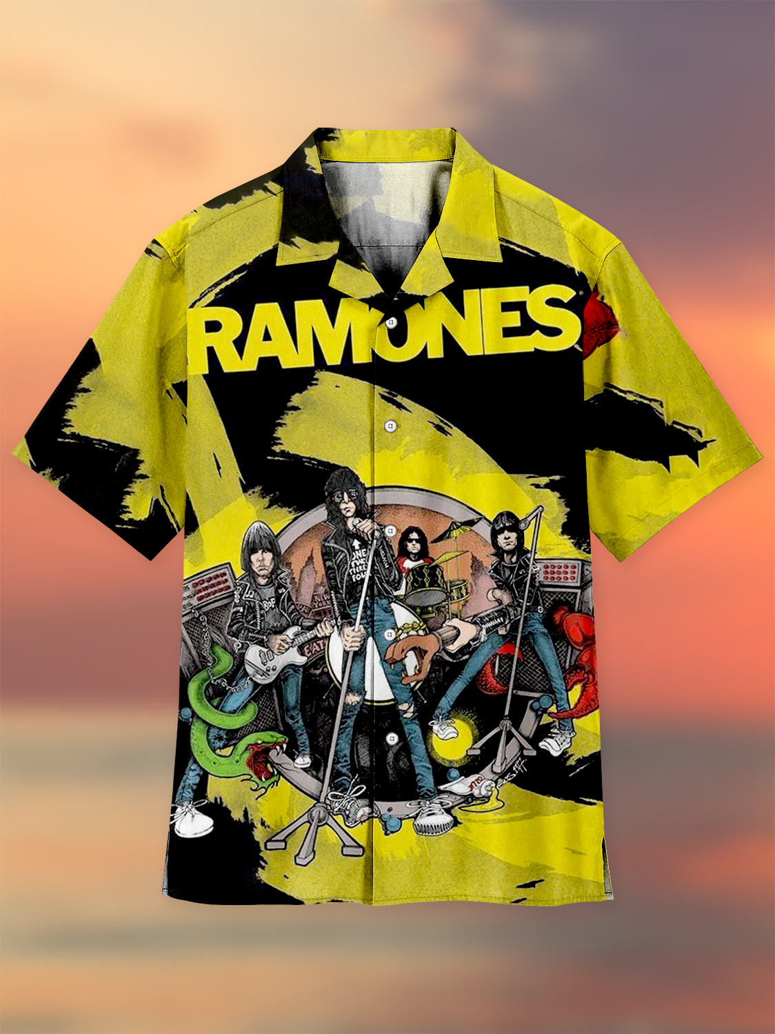 Charming Retro Rock Band Cuban Collar Print Shirt PLUSCLOTHESMAN