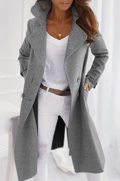 Casual Elegant Solid Patchwork Buckle Turndown Collar Outerwear
