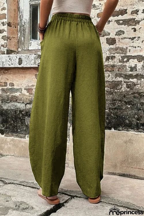 Resort Casual Elastic Waist Loose Trousers