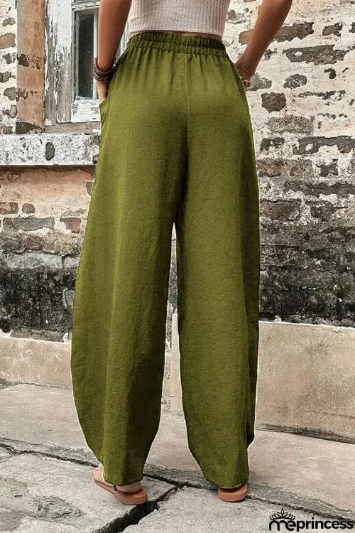 Resort Casual Elastic Waist Loose Trousers
