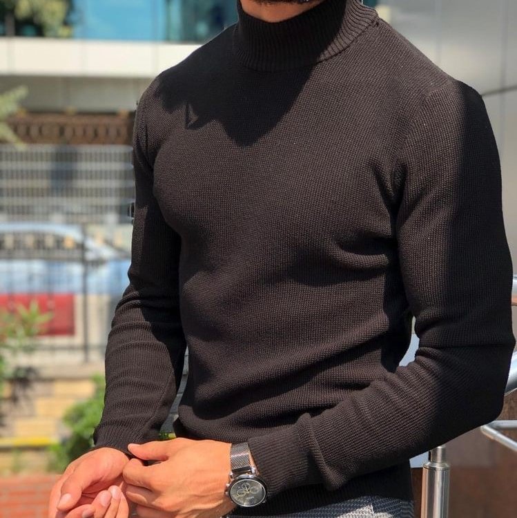 Men's Black Classic Casual Skinny Sweater