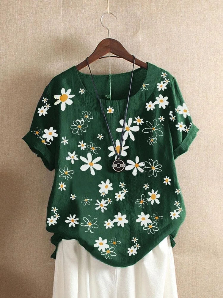 Women's Casual Tops Short Sleeve Sunflower Printed Blouse