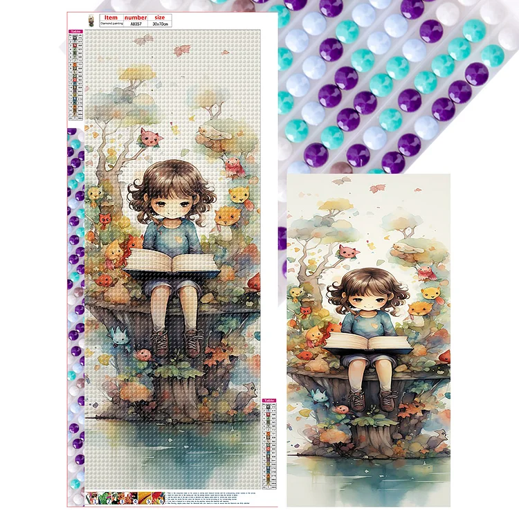 Forest Girl And Book 30*70CM (Canvas) Full Round Drill Diamond Painting gbfke