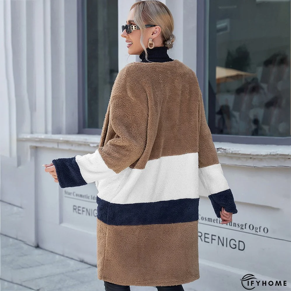 Woolen Cloth Color Matching Casual Loose Mid-length Ladies Coats | IFYHOME