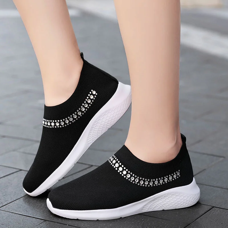Women’s Crystal Breathable Slip On Walking Shoes