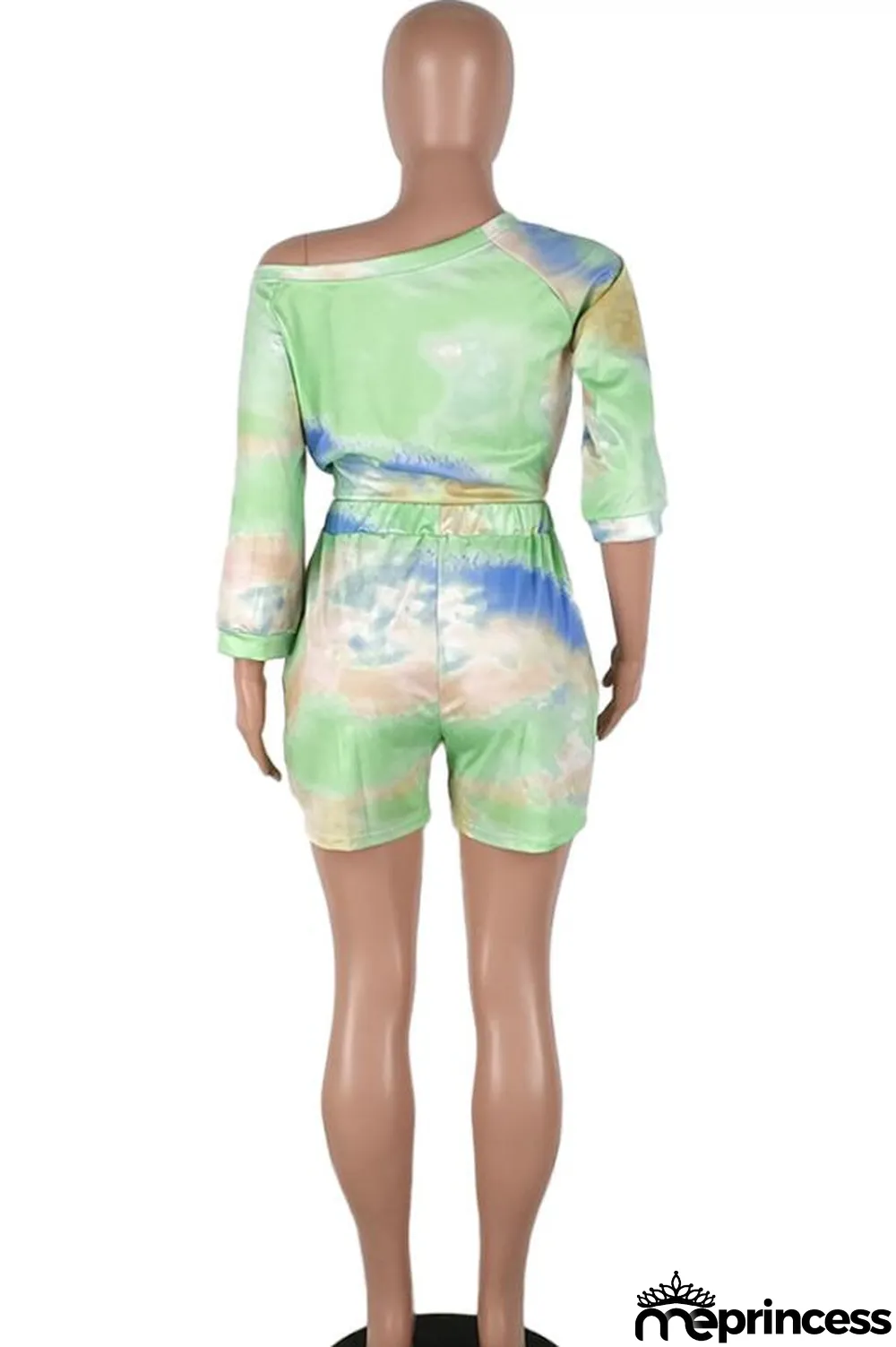 purple Polyester Casual Fashion Two Piece Suits asymmetrical Tie Dye crop top Regular