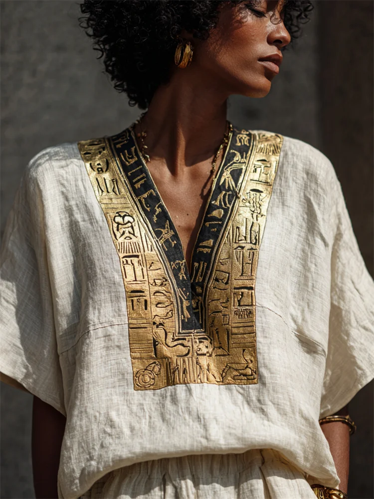 Ancient Egyptian Ethnic Bordered Linen Tunic