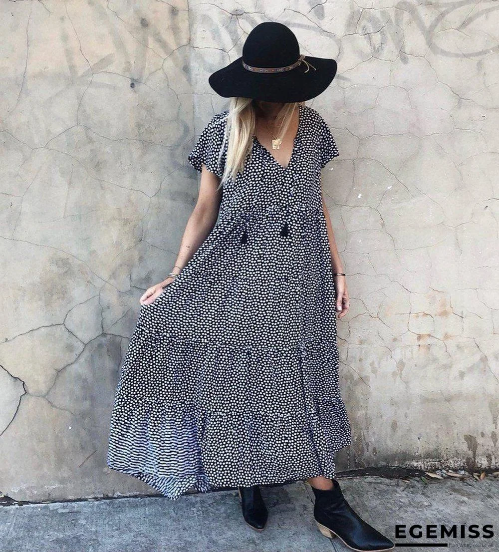 Boho Flutter Sleeves Polka Dot Midi Dress | EGEMISS