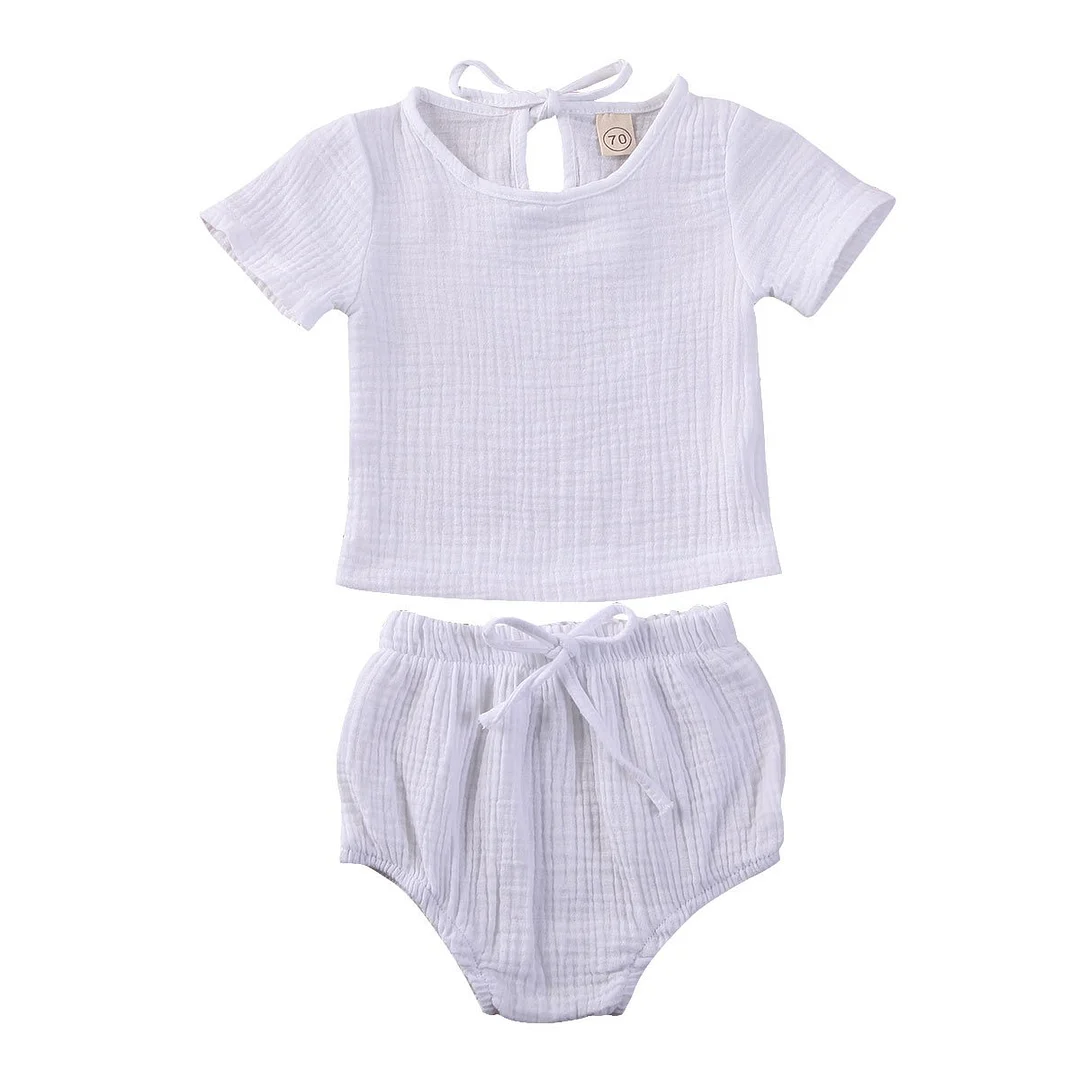 2020 Baby Summer Clothing Newborn Kids Baby Boy Girl Clothes Cotton&Linen Tops+Shorts Pants Solid 2pcs Short Sleeve Outfits Set