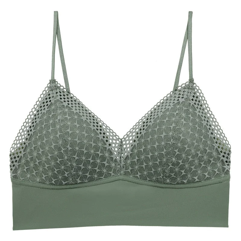Meet'r Women Top French Triangle Cup Underwear Lace Bra Sexy Wireless Breathable Female Push Up Solid Bralette Lingerie