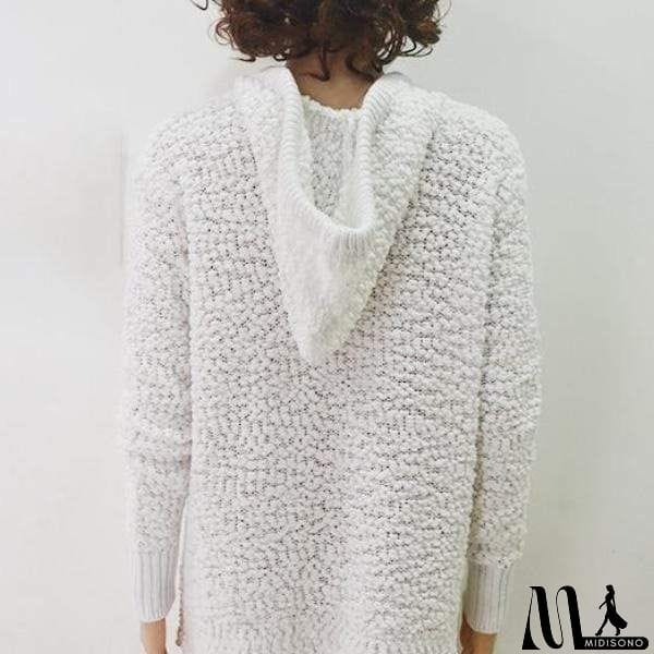 MidiSono - White Knit Hooded Sweater
