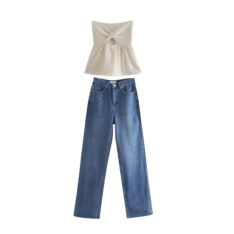 Thorax Hollow Design Stitching Embroidery Two Piece Set（Size runs small）