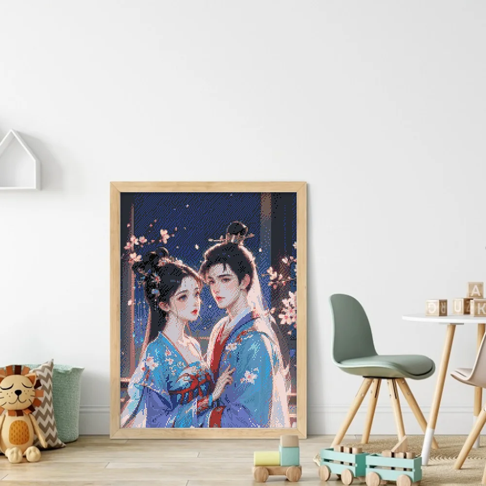 9CT Full Stamped Cross Stitch Bead Embroidery- Antique Couple(Canvas|45*57CM)