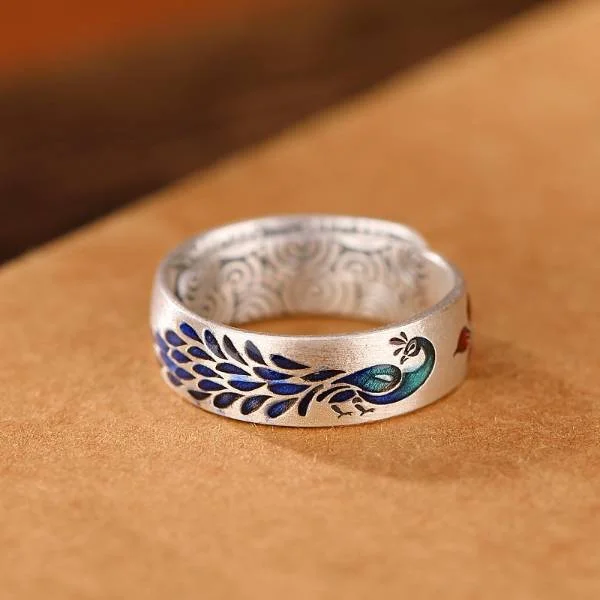Sterling Silver Hand-enameled peacock ring