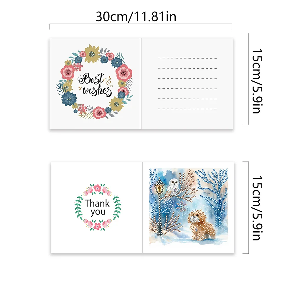 6Pcs Snow Puppy DIY Diamond Painting Greeting Card 5D Drill Painting Card Kit【With White Envelope】