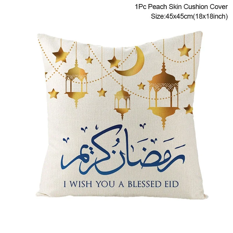Xpoko 2023 Eid Mubarak Pillowcase Decor for Home Sofa Cushion Cover Islamic Ramadan Kareem Decoration Mosque Muslim Pillow Cover Gifts