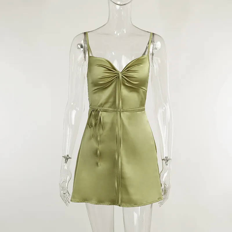 Green Mini Dress Sexy Satin Slip Summer Beach Outfits For Women