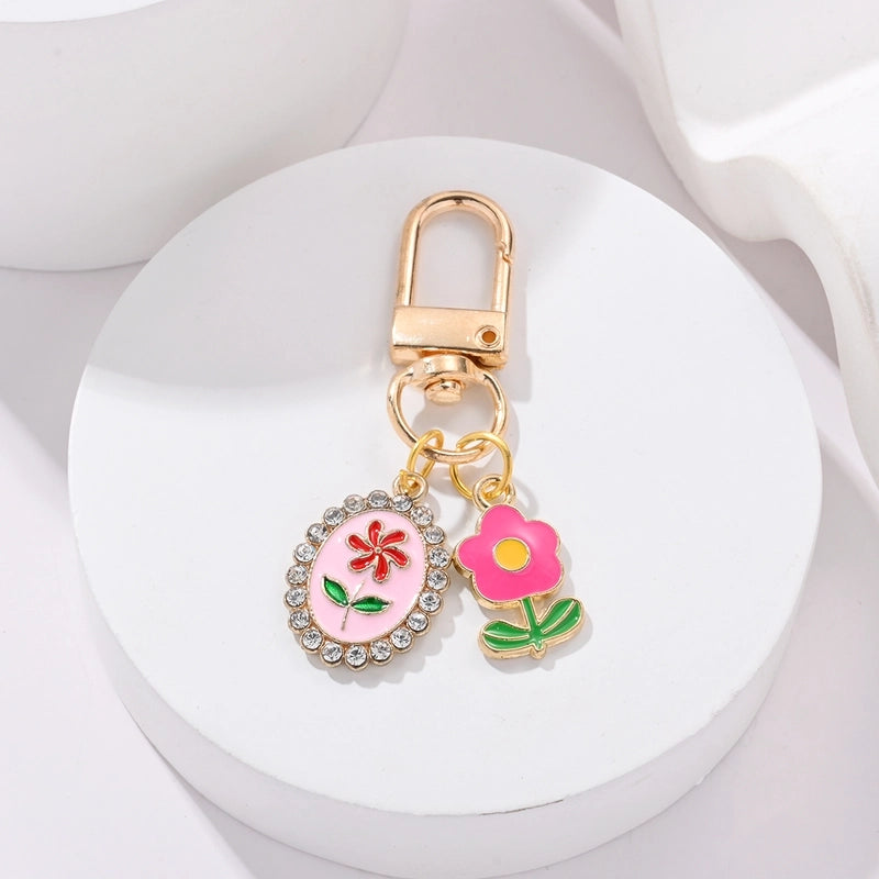 IG Style Elegant Sweet Flower Alloy Enamel Inlay Rhinestones Bag Pendant Keychain